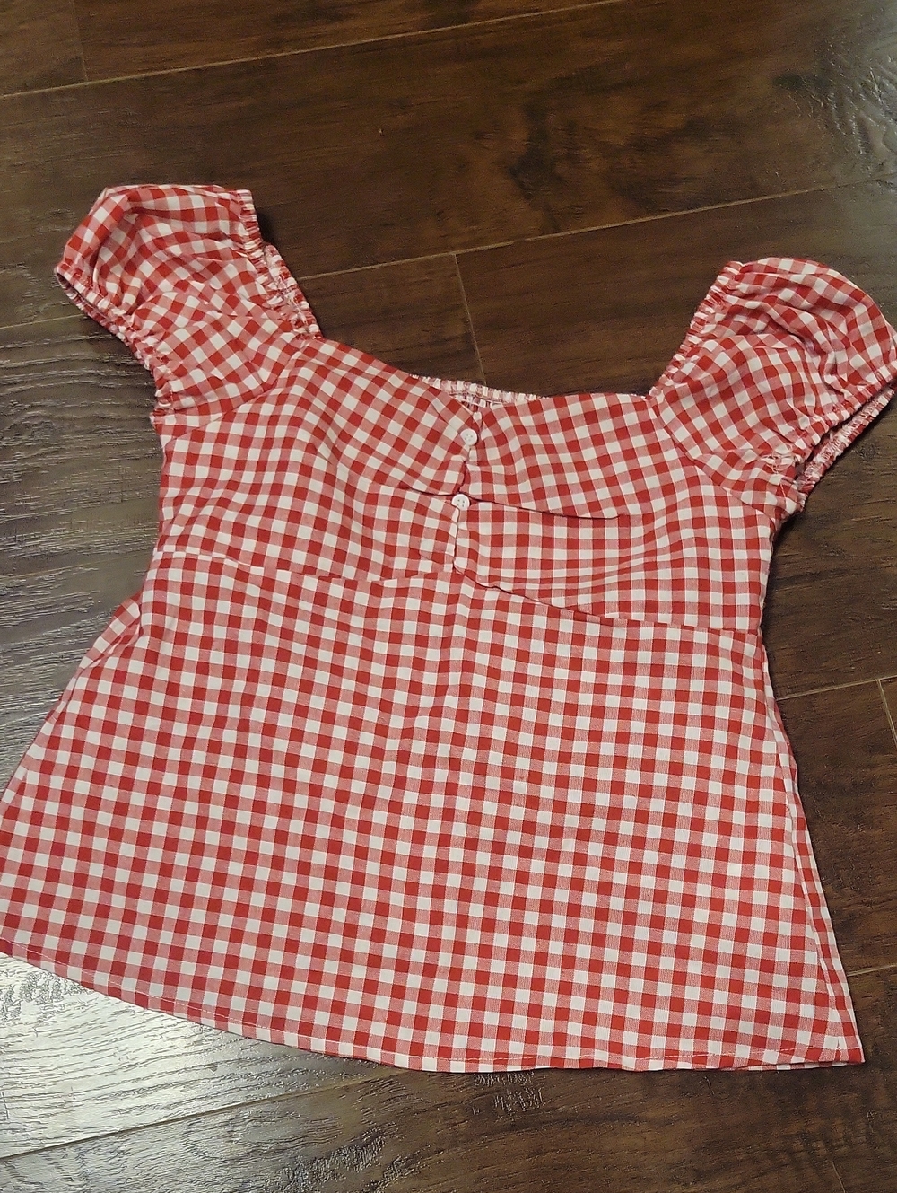 SHEIN Red and White Gingham Button-Up Shirt